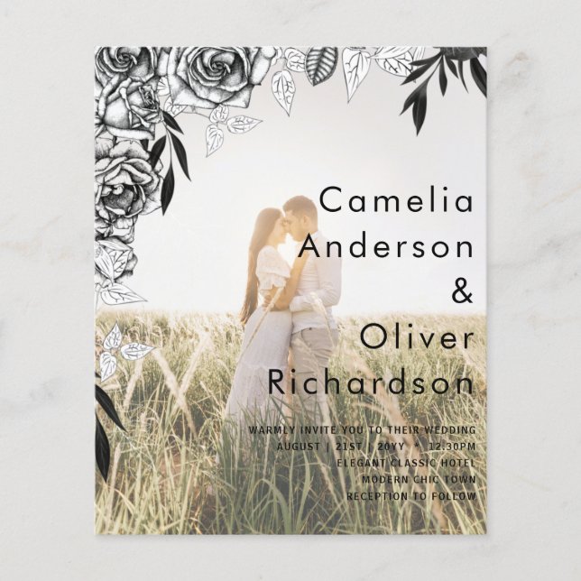 Budget Rose noir PHOTO OVERLAY Mariage Invitation (Devant)