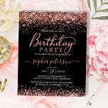 Budget Rose Or N'importe quel âge Noir Anniversair<br><div class="desc">Budget Moderne Design Rose Rose Rose Or Parties scintillant étincelante Noir Invitation Anniversaire. Ce modèle d'invitation d'anniversaire féminin de n'importe quel âge élégant et bon marché avec une tendance à la main lettrée en queue de swash police calligraphie avec des bordures de parties scintillant en or rose rose rousse sur...</div>