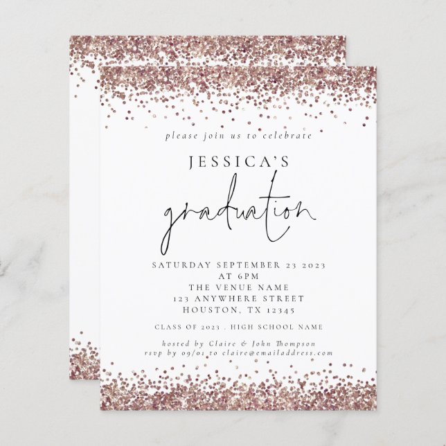 Budget Rose Parties scintillant d'or 2024 Graduati (Devant / Derrière)