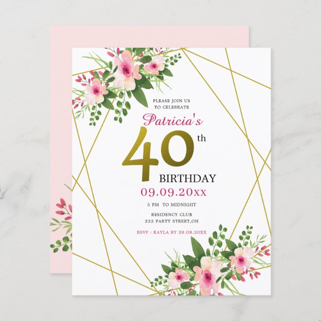 Budget rose Parties scintillant d'or floral 40e an (Devant / Derrière)