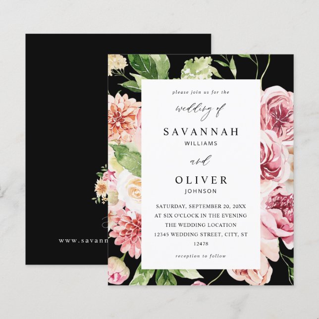 Budget Rose & Pêche Floral & Vert Mariage Blac (Devant / Derrière)