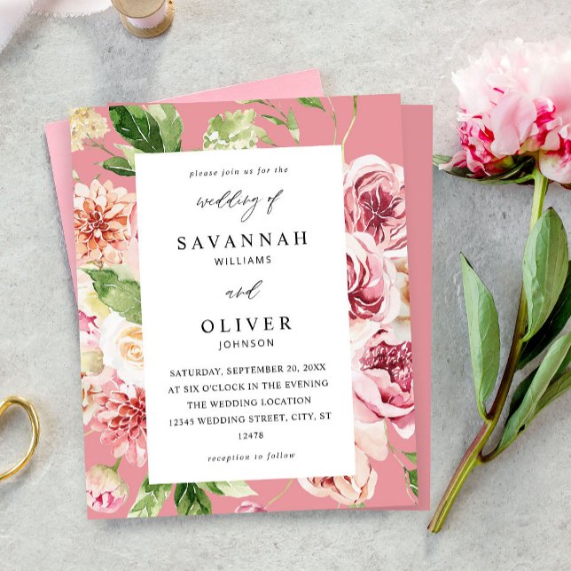 Budget Rose & Pêche Floral & Vert Mariage Rose (Créateur téléchargé)