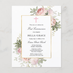 Budget Rose Rose Floral Première Communion Invitat