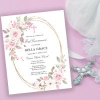Budget Rose Rose Floral Première Communion Invitat