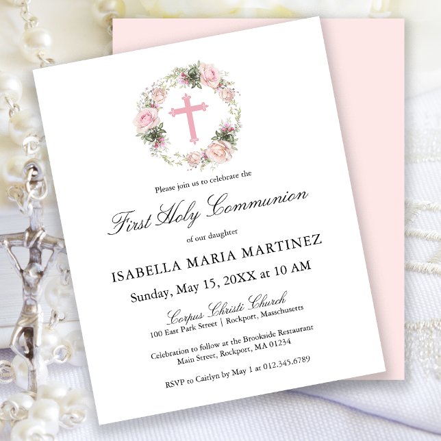 Budget Rose Rose Floral Première Communion Sainte (Créateur téléchargé)