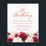 Budget rose rouge Floral 21e anniversaire Invitati<br><div class="desc">Roses rouges et pivoines roses rousses sont nichées dans des feuilles vert foncé sur cette magnifique et unique invitation à l'anniversaire.</div>