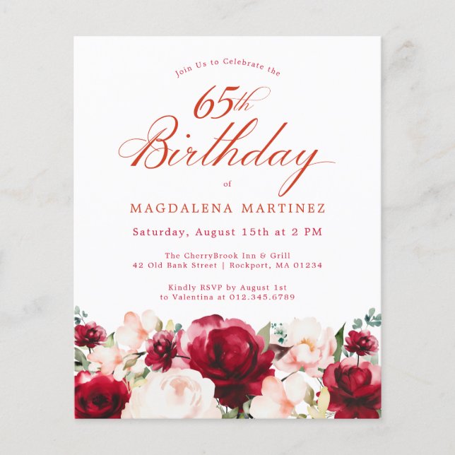 Budget rose rouge floral 65e anniversaire Invitati (Devant)
