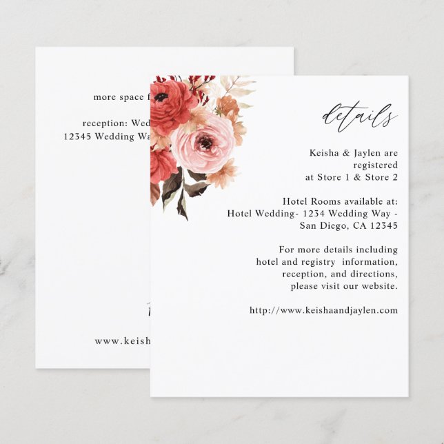 Budget Rose & Rouge Floral Détails Roses (Devant / Derrière)