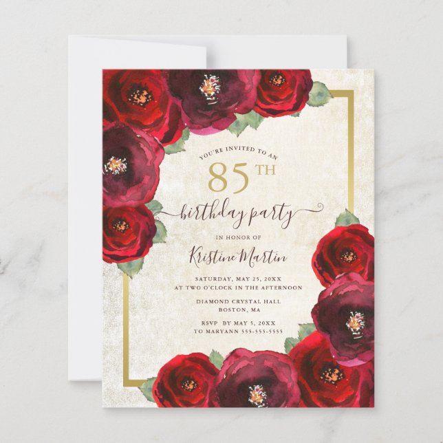 Budget Rose rouge florale 85e anniversaire Invitat (Devant)