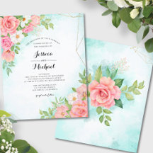 Budget Rose Turquoise Faire-part de mariage Floral