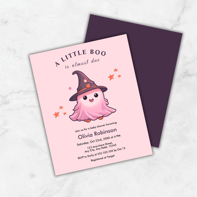 Budget Rose Un Petit Boo Invitation Baby shower (Budget Pink A Little Boo Halloween Baby Shower Invitation    )