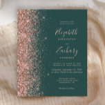 Budget Rose vert foncé Faire-part de mariage or<br><div class="desc">Le bord gauche de cette élégante faire-part de mariage moderne est orné d'une bordure rose en faux parties scintillant or. Le texte personnalisable combine écriture rose couleur or pâle, couleur blush, cuivre et polices italiques sur un arrière - plan vert foncé. L'envers est assorti d'un design vert foncé et d'or...</div>
