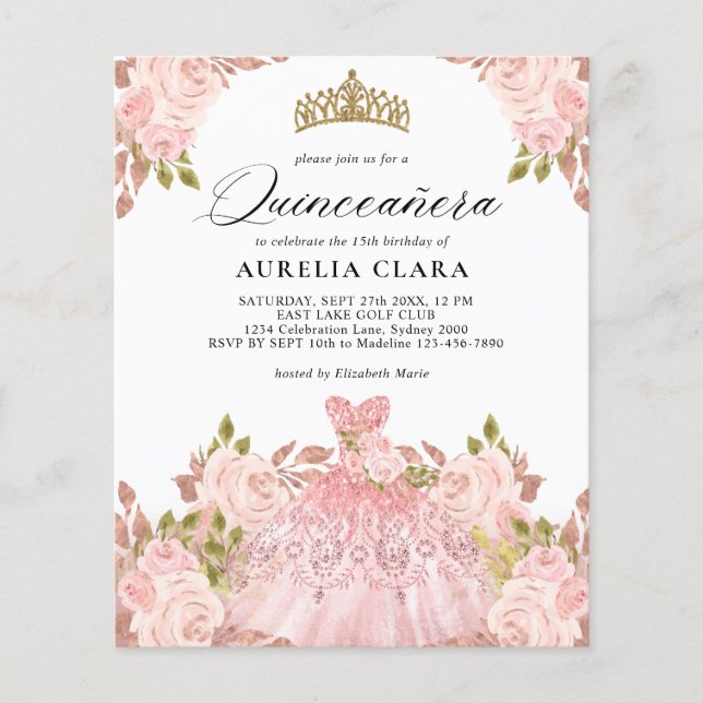 BUDGET Rosegold Robe rose Floral 15e Quinceañera (Devant)