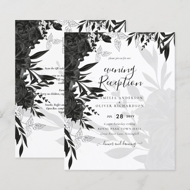 BUDGET Roses Noires Élégante Invitation de Mariage (Devant / Derrière)