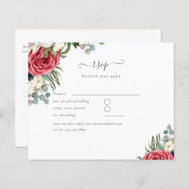 Budget Rouge Bleu Bleu Floral Mariage RSVP (Devant / Derrière)