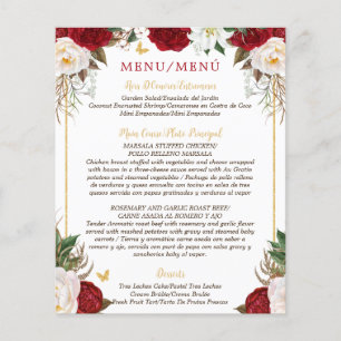 Budget Rouge Floral Bilingue Quinceañera Menu