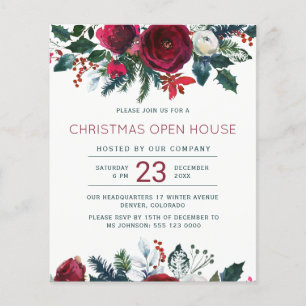 Budget rouge floral Noël open house Invitation