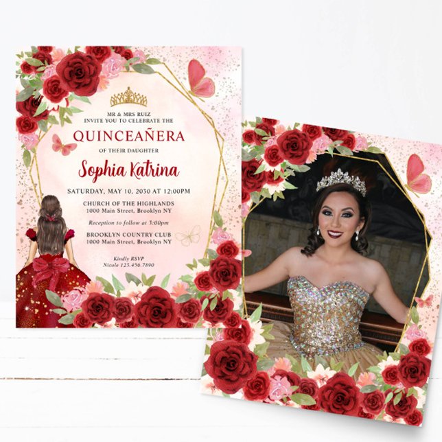 Budget Rouge or Floral Princesse Quinceañera Photo (Créateur téléchargé)