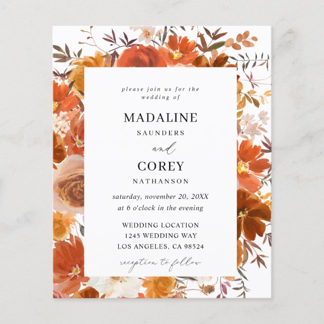 Budget Rouge & Orange Automne Mariage Floral B (Devant)