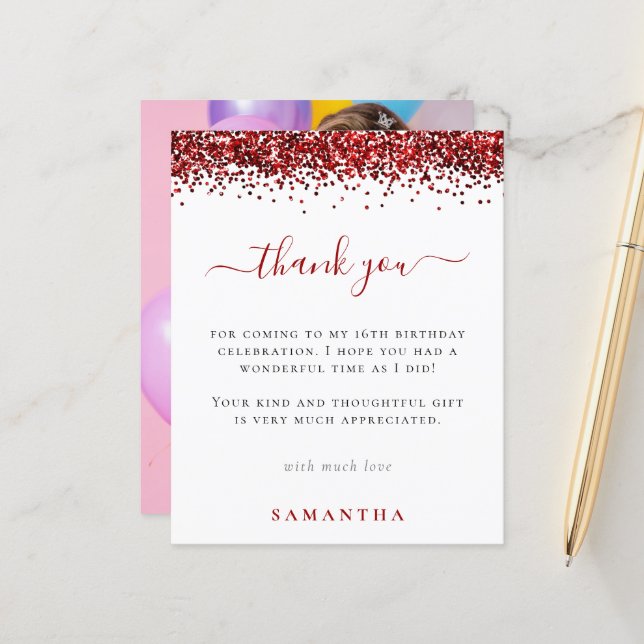 Budget Rouge Parties scintillant photo Sweet 16 Me (Devant/Arrière en situation)