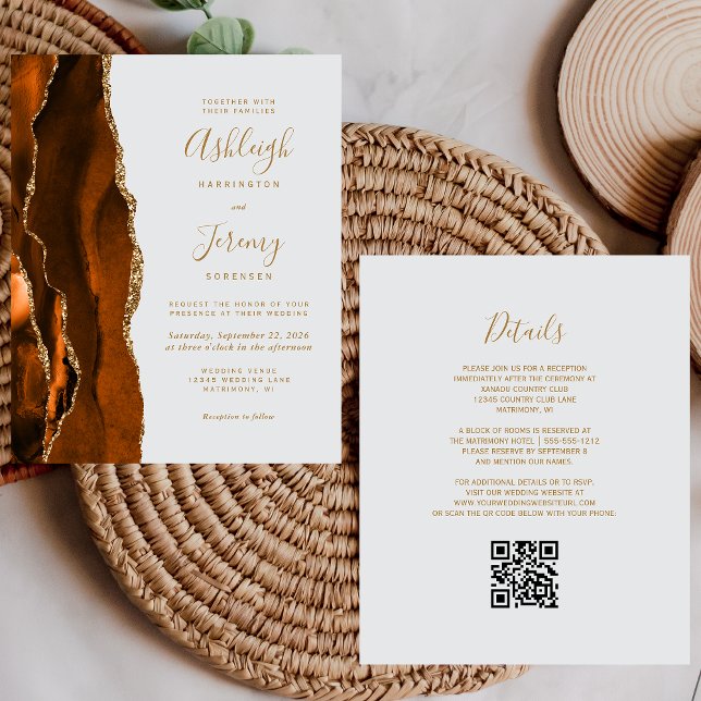 Budget Rouille Or Agate Gris QR Code Mariage Invit (Créateur téléchargé)