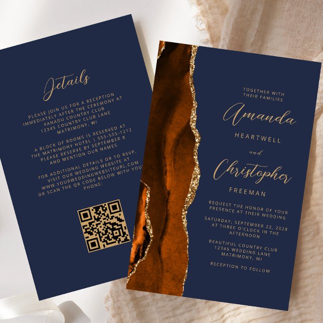 Budget Rouille Or Agate Marine QR Code Mariage (Créateur téléchargé)