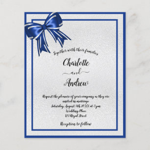 Budget royal bleu argent arc faire-part de mariage