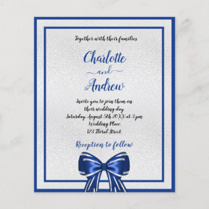 Budget royal bleu argent arc faire-part de mariage