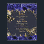 Budget Royal Blue Butterfly Sweet 16 Invitation<br><div class="desc">Budget Elégant Royal Blue Gold Floral Butterflies Sweet 16 Invitation</div>