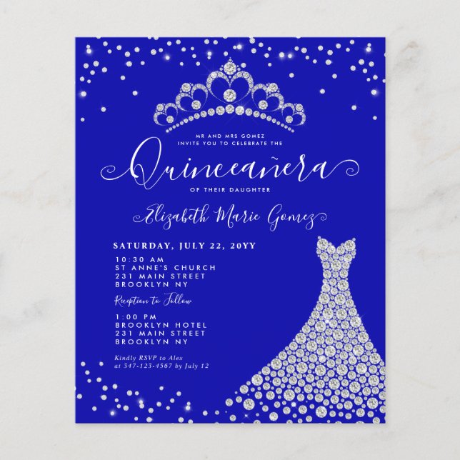 Budget Royal Blue Diamond Sparkle Glam Quinceanera (Devant)