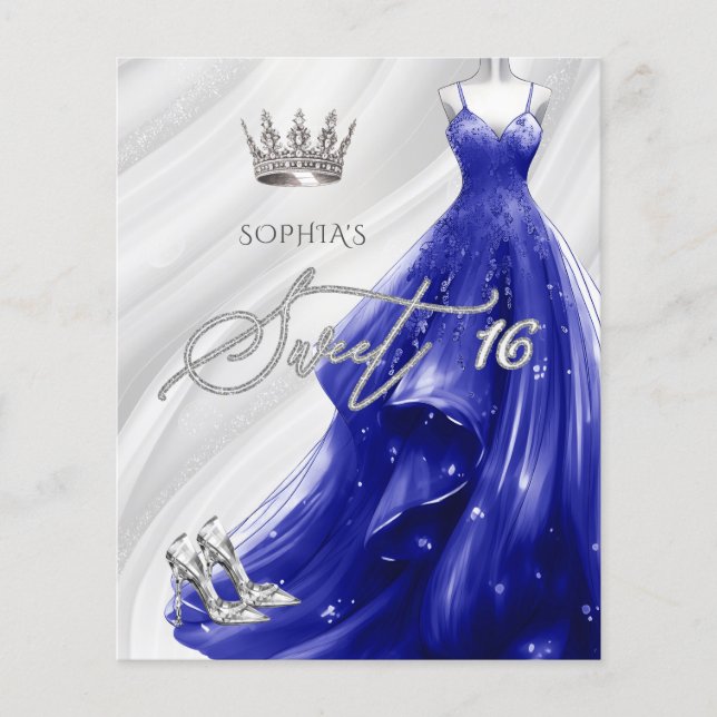 Budget Royal Blue Dress Sweet 16 Invitation (Devant)
