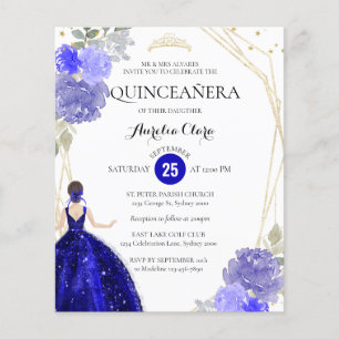 Budget Royal Blue Floral Géométrique Quinceañera