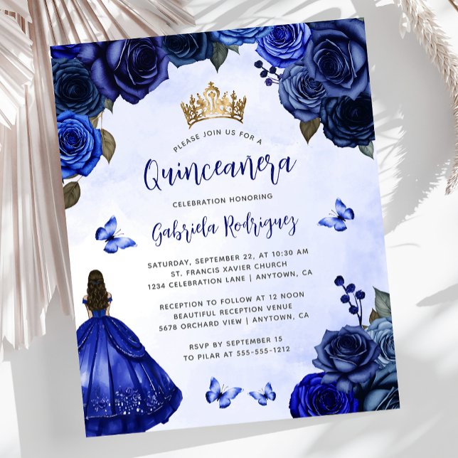 Budget Royal Blue Floral Princesse Quinceañera (Créateur téléchargé)