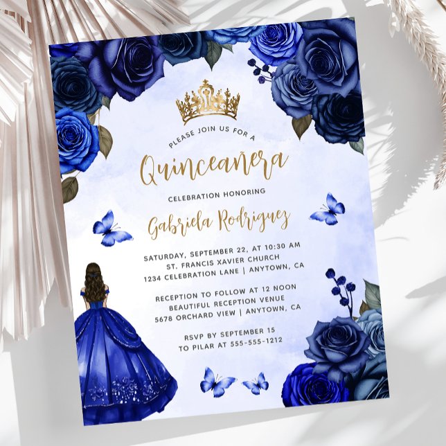 Budget Royal Blue Gold Floral Quinceañera (Créateur téléchargé)