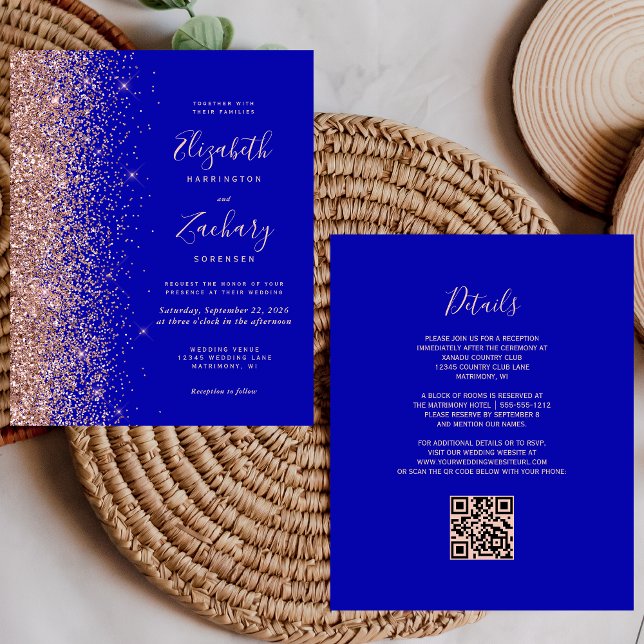 Budget Royal Blue Rose Gold QR Code Mariage (Créateur téléchargé)