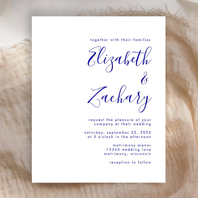 Budget Royal Blue Script Faire-part de mariage (Créateur téléchargé)