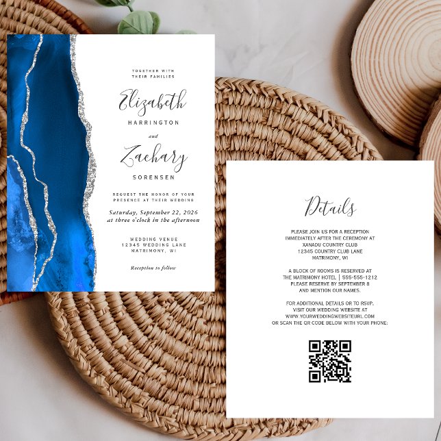 Budget Royal Blue Silver Agate QR Code Mariage (Créateur téléchargé)