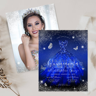 Budget Royal Blue Silver Gown Photo Quince Invitat