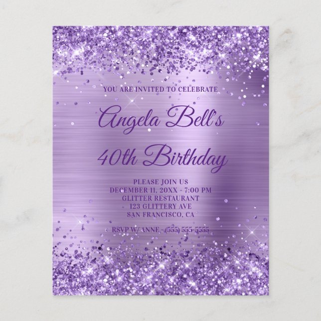Budget Royal Purple Glittery Foil Invitation (Devant)