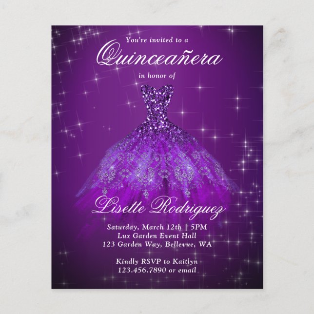 Budget Royal Purple Quinceanera Invitation (Devant)