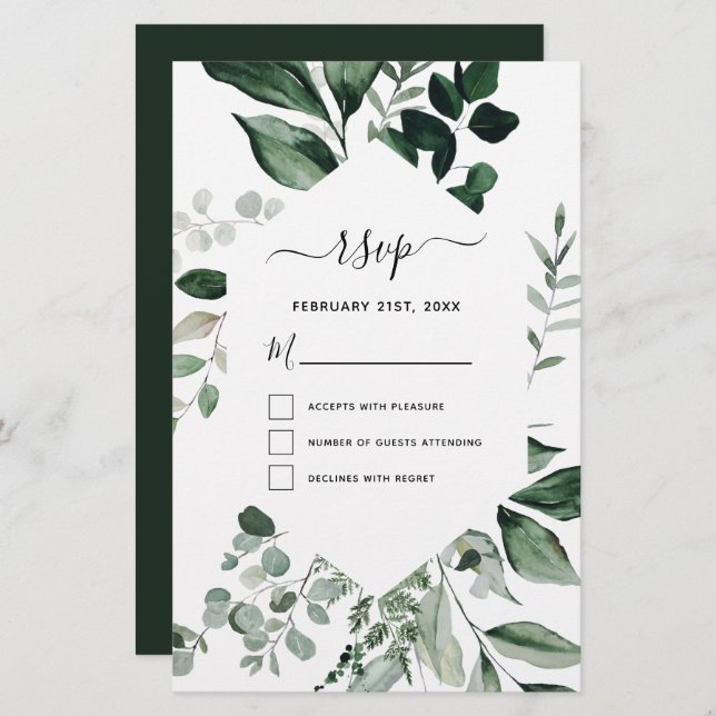 Budget RSVP Botanical Green Foliage Mariage (Devant / Derrière)