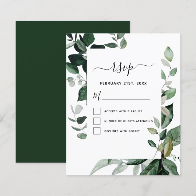 Budget RSVP Botanical Green Foliage Mariage (Devant / Derrière)