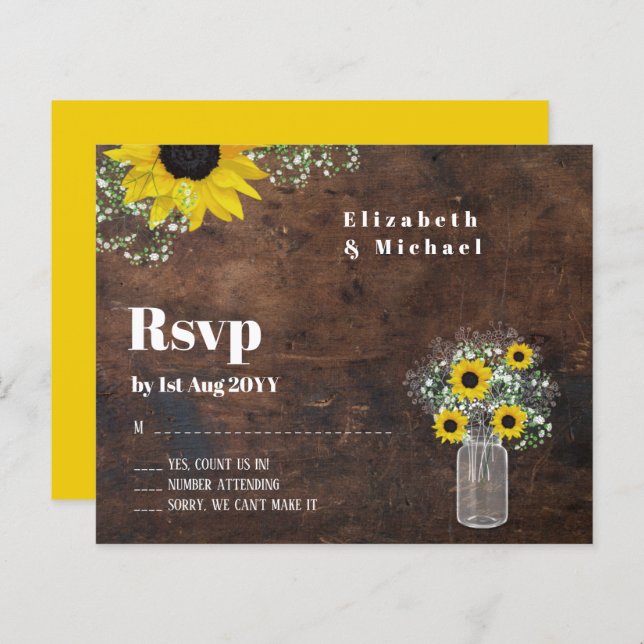 Budget RSVP Russe Mariage de tournesols (Devant / Derrière)
