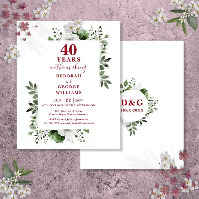 Budget Ruby 40e anniversaire Mariage Invitation fl (Budget Ruby 40th Wedding Anniversary Floral Invite)