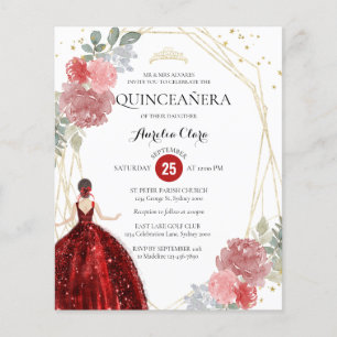 Budget Ruby Rouge Floral Géométrique Quinceañera
