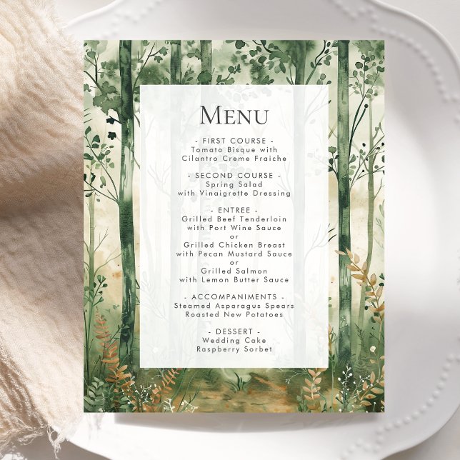 Budget Russe Aquarelle Bois Mariage Menu (Créateur téléchargé)