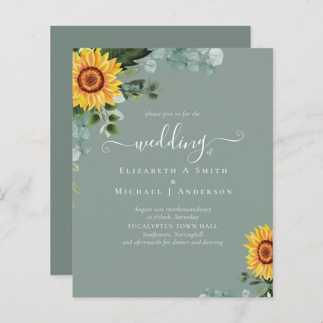 BUDGET Russe tournesol Eucalyptus Mariage Feuille (Devant / Derrière)