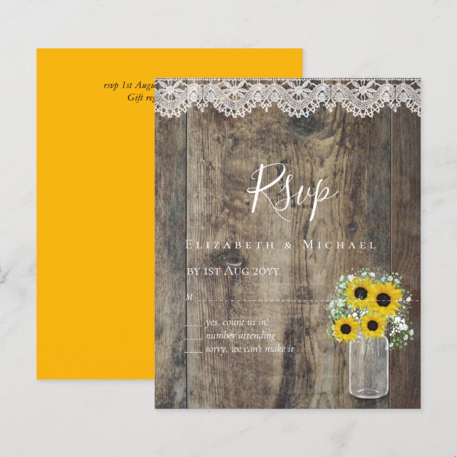 BUDGET Russe tournesol RSVP Mariage (Devant / Derrière)