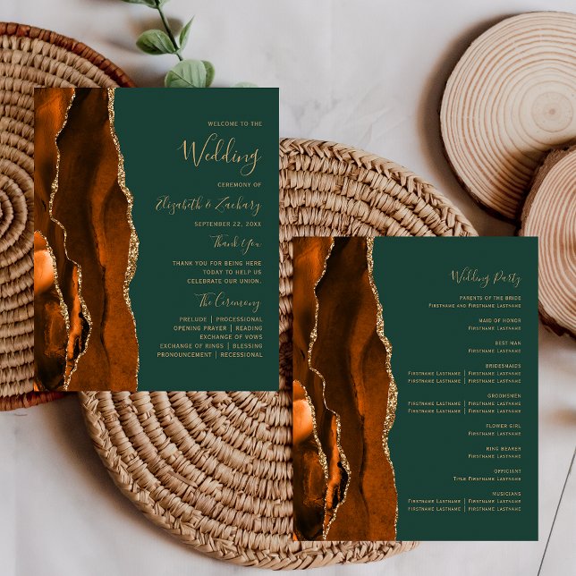 Budget Rust Agate Dark Green Wedding Programme (Créateur téléchargé)