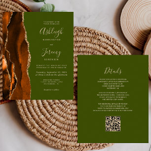 Budget Rust Agate Olive QR Code Mariage Invitation